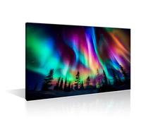 TISHIRON Large Size Northern Lights Canvas Wall Art for Living Room 1 Panels Forests Starry Landscape Pictures Modern Painting for Bedroom Office Home Wall Decorations Frame Wall Decor (24" Wx36 H)