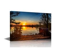 TISHIRON Large Wall Art for Living Room Natural Landscape Canvas Art Wall Decor Fishing Rod and Reel Modern Office Wall Art Paintings for Bedroom Framed Art Ready to Hang - 36x24in