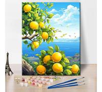 TISHIRON Lemon Tree Paint by Numbers for Adults, Coastline Landscape Easy Adult Paint by Number Kits on Canvas, DIY Oil Hand Painting Art Crafts for Home 16"x20"(Frameless)