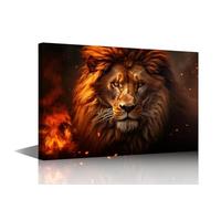 TISHIRON Lion Canvas Paintings Artwork Lion with with Flaming Pictures for House Bedroom Wall Decor House Decorations Living Room the King of Beasts Posters and Prints Office 24" Wx36 Hx1 Panel