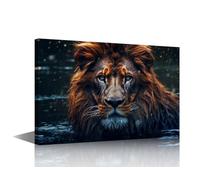 TISHIRON Lion in the Water Canvas Paintings Wall Art Wild Animal Picture for House Wall Decoration Bedroom Art Work for Living Room Kitchen Home Decor Frame Ready to Hang 16" Wx24 Hx1 Panel