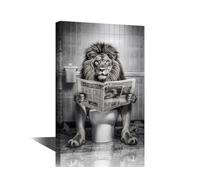 TISHIRON Lion Sit on the Toilet Wall Decor Leo Sitting on the Potty Canvas Painting Black and White Wall Decor Poster Home Decor Living Room Office Frame Ready to Hang 1 Panel (16''Wx 24''H)