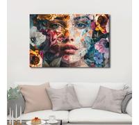 TISHIRON Living Room Modern Wall Art - Surreal Woman's Face Canvas Painting, Framed Home Decor Ready to Hang - 60x90cm