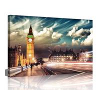 TISHIRON London Big Ben Cityscape Painting Canvas Wall Art England Westminster Bridge at Sunset Pictures for Living Room Bedroom Framed Ready to Hang 24x36 inch