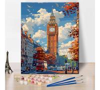 TISHIRON London England Art DIY Paint by Numbers Kit for Adults Big Ben in London Paint by Numbers Streets of London Paint by Numbers Kit Acrylic Painting Oil Painting Art Crafts 16"x20"Frameless