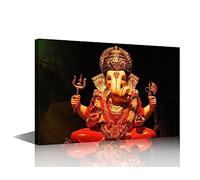 TISHIRON Lord Ganesha Wall Art Canvas Indian Hindu Gods Pictures Elephant Sculpture for Bedroom & Living Room - Contemporary Modern Office Decor Framed - 16" W x 24" H