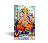TISHIRON Lord Ganesha Wall Decor Ganapati Indian Deity Wall Art Pictures Canvas Print Posters Painting Hinduism Cultural Hindu Wall Decoration 1 Piece Artwork Framed Ready to Hang (12''Wx 18''H)
