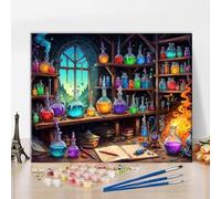 TISHIRON Magic Lab Paint by Numbers for Adults, Fantasy Magic Potion DIY Acrylic Paint by Number Kits on Canvas, Magical Book Oil Painting for Gift Home Wall Decor 16"x20"(Frameless)