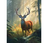 TISHIRON Majestic Deer Paint by Numbers Kit for Adults, Majestic Deer Stand a Sunlit Forest DIY Adult Paint by Numbers, Sunlight Paint by Numbers Kit for Adults Beginner 16x20 Inch Frameless