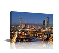 TISHIRON Manchester Canvas Prints Wall Decor England Cityscape Poster Wall Art Print for Bedroom Living Room Bathroom Office Home Decorations Framed Ready to Hang - 16" W x 24" H