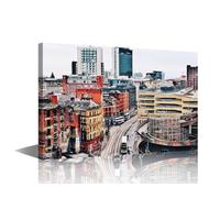 TISHIRON Manchester Canvas Wall Art Panorama Canvas Art England Cityscape Poster Prints for Living Room Bedroom Office Wall Decor Framed Ready to Hang 24" W x 36" H