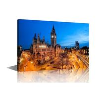 TISHIRON Manchester Night View Canvas Wall Art England Cityscape Street Poster Prints Canvas Art Print for Living Room Bedroom Office Wall Decor Stretched and Framed Ready to Hang 16x24in
