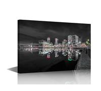 TISHIRON Manchester Ship Canal Wall Painting Trafford Greater Manchester England Pictures for Bedroom Media City UK Wall Decor 1 Panel Black and White Wall Art Framed Ready to Hang (16''Wx 24''H)