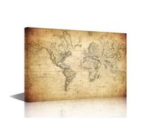 TISHIRON Map of the World 1814 Wall Art Maps Wall Decor 1 Panel Vintage Map Wall Pictures for Living Room Home Decor Artwork Stretched with Wooden Frame Ready to Hang (16''Wx24''H)