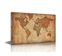 TISHIRON Maps Canvas Wall Art for Bedroom Map of the World Wall Art for Living Room Vintage Map Wall Art Decor Modern Artwork for Home Walls Giclee Framed Ready to Hang (12''Wx18''H)