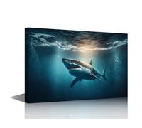 TISHIRON Marine Organism Art Prints Great White Sharks in the Underwater Ocean Wall Art Bedroom 1 Panels Sharks Posters Artwork Giclee Print Gallery Packaging Artwork Ready to Hang 16" Wx24 H