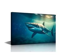 TISHIRON Marine Organism Wall Art Bedroom 1 Panels Great White Shark Underwater Posters & Prints Paintings for Wall Decorations Giclee Print Gallery Packaging Artwork Ready to Hang 16" Wx24 H