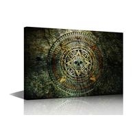 TISHIRON Mayan Calendar Canvas Wall Art for Living Room Vintage Skull Large Wall Art Religion Modern Artwork Aztec Contemporary Home Decor Print On Canvas Ready to Hang for Bedroom Office 36x24in