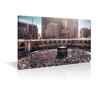 TISHIRON Mecca Mosque Wall Art Decor Mecca Saudi Arabia Canvas Wall Paintings 1 Piece Canvas Pictures Muslim People Home Decor for Living Room Artwork for Home Walls Framed Ready to Hang (12" Wx18 H)