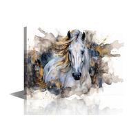 TISHIRON Modern Blue Gold Abstract Artistic Textured Background Equestrian Wall Decor Antique Horse Riding Wall Artwork Decoration Farmhouse Country Wall Art for Home Decor 1 Panels (24" Wx36 H)