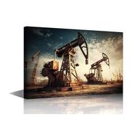 TISHIRON Modern Canvas Wall Art Large Oil Pumps for Extraction of Raw Materials from Ground for Oil Extraction Posters and Prints Industrial Equipment Artwork for Home Office Decorations 36x24 in