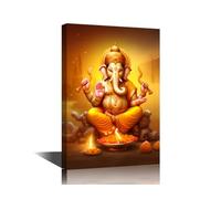 TISHIRON Modern Indian Ganesha Oil Painting Canvas Wall Art Paintings for Living Room Hindu God for Bedroom Religious Office Decor Artwork Framed 18x12 in