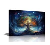 TISHIRON Modern Wall Art for Living Room 1 Panel Fantasy Landscape with a Fantasy Tree Posters and Prints Tree of Life Canvas Prints Art for Home Decoration Wooden Framed Ready to Hang 24x16 in