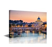 TISHIRON Modern Wall Art for Living Room 1 Panel Night View of the Basilica St Peter in Rome, Italy Canvas Prints Art for Home Decoration, Framed Gallery-Wrapped Ready to Hang, 24" Wx16 H