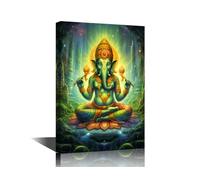 TISHIRON Modern Wall Art Hindu Lord Ganesha Oil Painting Canvas Wall Art Paintings House Decorations for Living Room Hindu God for Bedroom Religious Office Decor Artwork Framed Easy to Hang 18x12 in