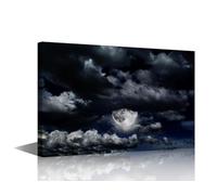 TISHIRON Moon Decor Gifts 1Pcs Canvas Wall Art Wall Decor Nightscape Landscape Wall Art Framed Poster Artwork Prints Pictures for Home Bathroom Kitchen Skyline Room Living Room 18x12in