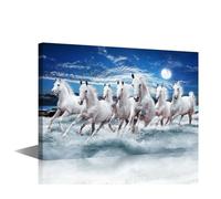 TISHIRON Moon Running Horse Sea View Landscape Fantasy Trippy Wall Art Pictures Painting on Canvas Animal Contemporary Artwork for Living Room Bedroom 1 Panel Set Wooden Framed Ready to Hang 18x12 in