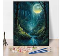 TISHIRON Moonlight Paint by Numbers for Adults, Magic Forest Adult Paint by Number Kits on Canvas, Fantasy Landscape Oil Painting by Numbers for Gift Home Wall Decor 16"x20"(Frameless)