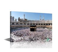 TISHIRON Mosque Muslim Pilgrims Pictures Wall Decor Mecca, Saudi Arabia Mosque Wall Art 1 Panel Painting on Canvas House Decorations for Living Room Framed Ready to Hang Posters and Prints 36x24 in