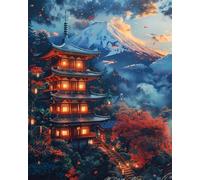 TISHIRON Mountain DIY Paint by Numbers for Adults & Kids, Japanese Style Cityscape, 16x20 Inch Canvas, Acrylic Paint, 3 Brushes, HD Printing, No Water Addition, Unisex, All Seasons