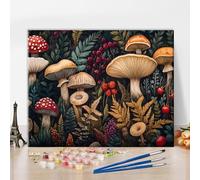 TISHIRON Mushroom Paint by Numbers for Adults, Plants Paint by Number Kit for Adults, Leaf Oil Hand Painting on Canvas, DIY Painting by Numbers for Gift Home Wall Decor 16"x20"(Frameless)