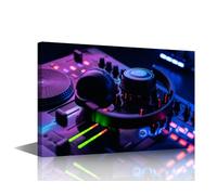 TISHIRON Music Wall Decor Audio Controller Table Canvas Painting DJ Headphones Wall Decor Poster Home Decor Living Room Office Framed Gallery-Wrapped Ready to Hang 1 Piece (16''Wx 24''H)