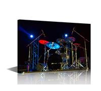 TISHIRON Musical Instruments Canvas Wall Art Live Music Poster 1 Piece Rock Drum set with Cymbals Wall Art for Living Room Home Decor Artwork Framed Ready to Hang (24''Wx 36''H)