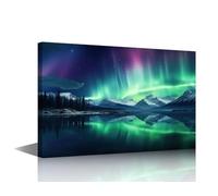 TISHIRON Night Sky Glows with Aurora Snowy Mountains Lakes Canvas Printing Room Decor Polar Lights Posters Abstract Paintings Canvas Wall Art Framed Ready to Hang 12" Wx18 Hx1 Panel
