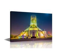 TISHIRON Night View of Metropolitan Cathedral Wall Art for Living Room Liverpool England Wall Decor Framed Wall Painting Canvas Prints Decoration for Bedroom Modern Artwork Office Wall Art, 18x12in