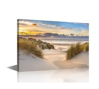 TISHIRON Ocean Beach Canvas Wall Art Sand Dune on the North Sea Coast Poster 1 Piece Sunset Wall Decorations for Living Room Home Decor Modern Artwork Framed Ready to Hang (24''Wx 36''H)