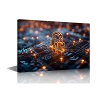 TISHIRON Office Living Room Wall Decor 1 Piece Network Security Concept with Digital Padlock Pictures Canvas Wall Art Wall Decor for Bedroom Posters and Prints Framed Ready to Hang 16 x 24 inch
