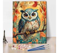 TISHIRON Owl Paint by Numbers for Adults Beginner, Cute Animal Paint by Number Kits on Canvas DIY Standing on The Branch Oil Hand Painting with Brushes Art Crafts for Home 16"x20"Inch(Frameless)