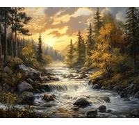 TISHIRON Paint by Number for Adult, River Flowing Through Forest Painting by Number Kits On Canvas, DIY Golden Leaves Paint by Numbers, Frameless Paint by Numbers for Adults and Beginner 16X20 Inch