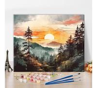 TISHIRON Paint by Number for Adult, Sunset in The Mountains Painting by Number Kits On Canvas, Nature Landscape DIY Oil Painting Acrylic Paints Paint by Numbers for Adults 16X20 Inch(Frameless)