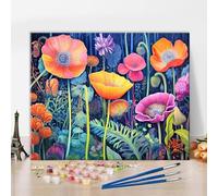 TISHIRON Paint by Number for Adults Abstract Floral Fantasy Dreamy Blooming Poppy Flower Paint by Numbers Beginner DIY Oil Painting Kit Family Friend Gift for Living Room Decor 40x50cm