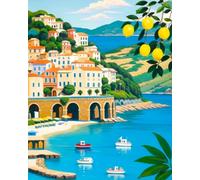 TISHIRON Paint by Number for Adults Atrani Lemons - Amalfi Coast Adults Paint by Number Kits on Canvas Digital Acrylic Paint by Numbers Kits Oil Painting by Numbers for Canvas Art 16x20 in