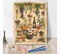 TISHIRON Paint by Number for Adults Canvas, Fruit Red Wine Paint by Number, Food Paint by Numbers, Vintage Painting by Numbers for Adults DIY Painting Kits Home Wall Decoration, 40X50cm