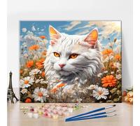 TISHIRON Paint by Number for Adults Cat Paint by Number Kits Animal Adults' Paint-by-Number Kits Cat in The Grass Full of Flowers Paint by Number DIY Paint by Numbers Craft Kits, 16x20Inch