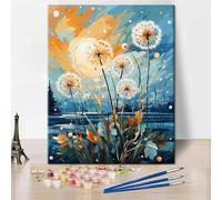 TISHIRON Paint by Number for Adults Dandelions Paint Number Kits DIY Acrylic Painting for Adults A Field with Dandelions and A Lake 16x20 Inch Adults' Paint-by-Numbers Kits Arts Craft Wall Decor