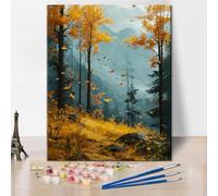 TISHIRON Paint by Number for Adults Forest Paint Number Kits DIY Acrylic Painting for Adults Golden Leaves Paint by Numbers 16x20 Inch Adults' Paint-by-Numbers Kits Arts Craft for Wall Decor